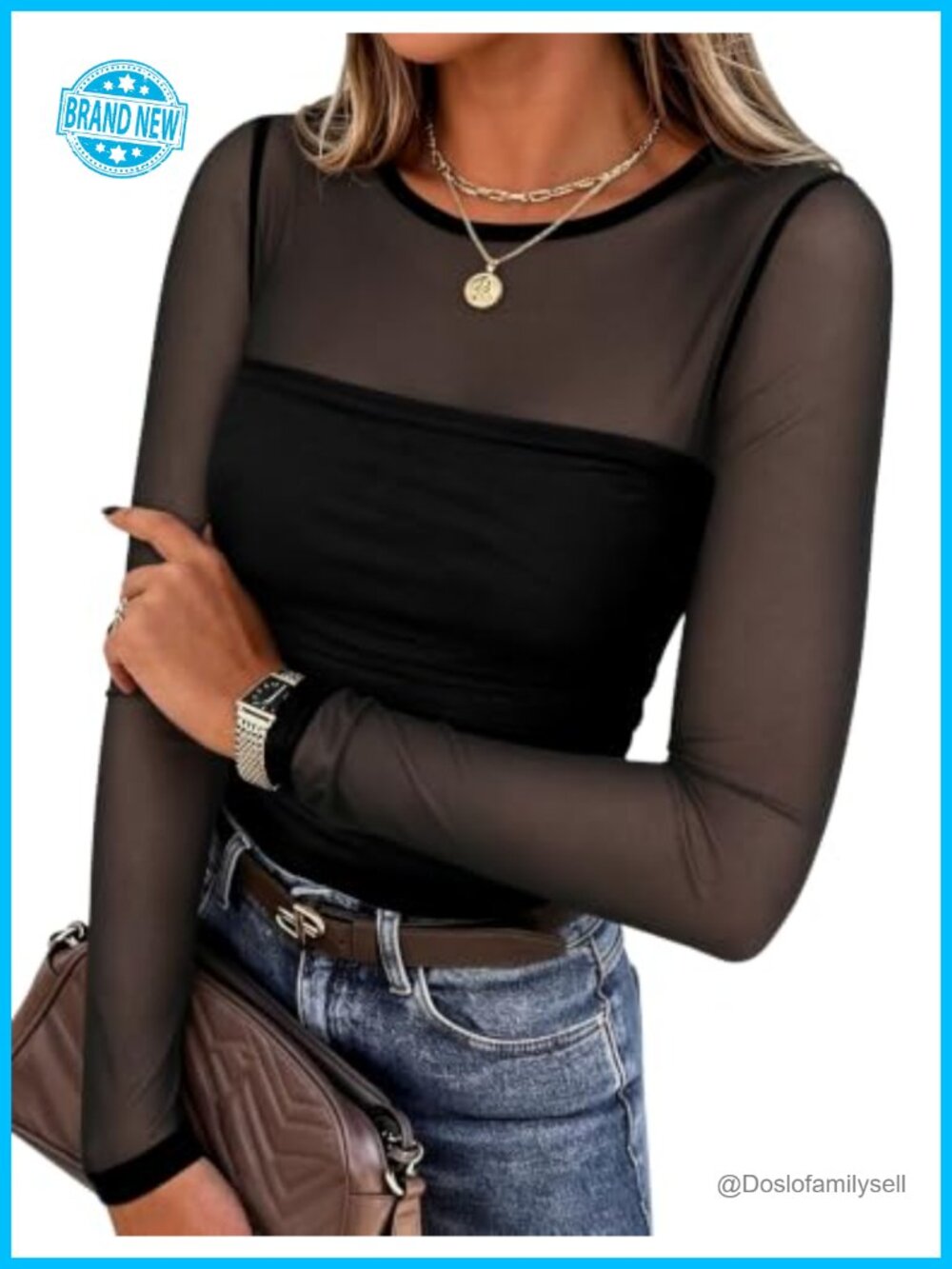 Sheer Mesh Long Sleeve Blouse Sexy Club Party Top